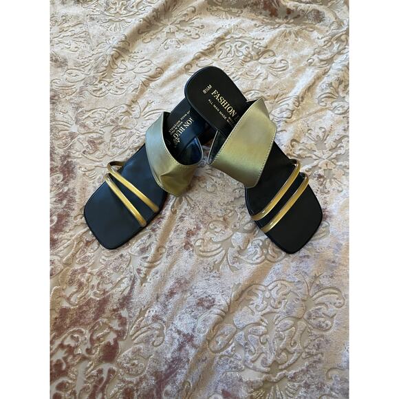 Y2k 90s‎ square toe sandal heels strappy slip on size 8.5 - Picture 1 of 5